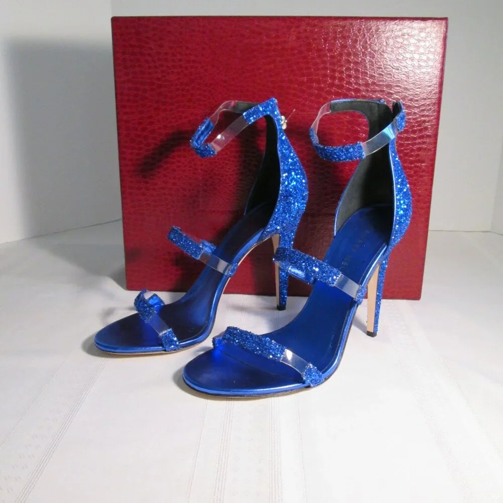 Tamara Mellon Frontline Glitter Heels Cobalt Blue Sz 40 NIB ✨ - Picture 7 of 13